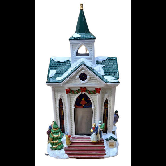 Mr. Christmas Lighted Revolving Village Silhouettes Ceramic Small Church 1998 - Picture 2 of 9